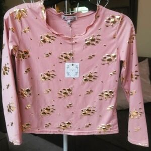 NWT Poof Girl , Girls sz large pink with gold foil floral print